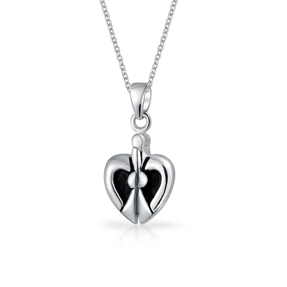 My Angel WORD Heart Angel Wing Locket Pendant Necklace Sterling Silver