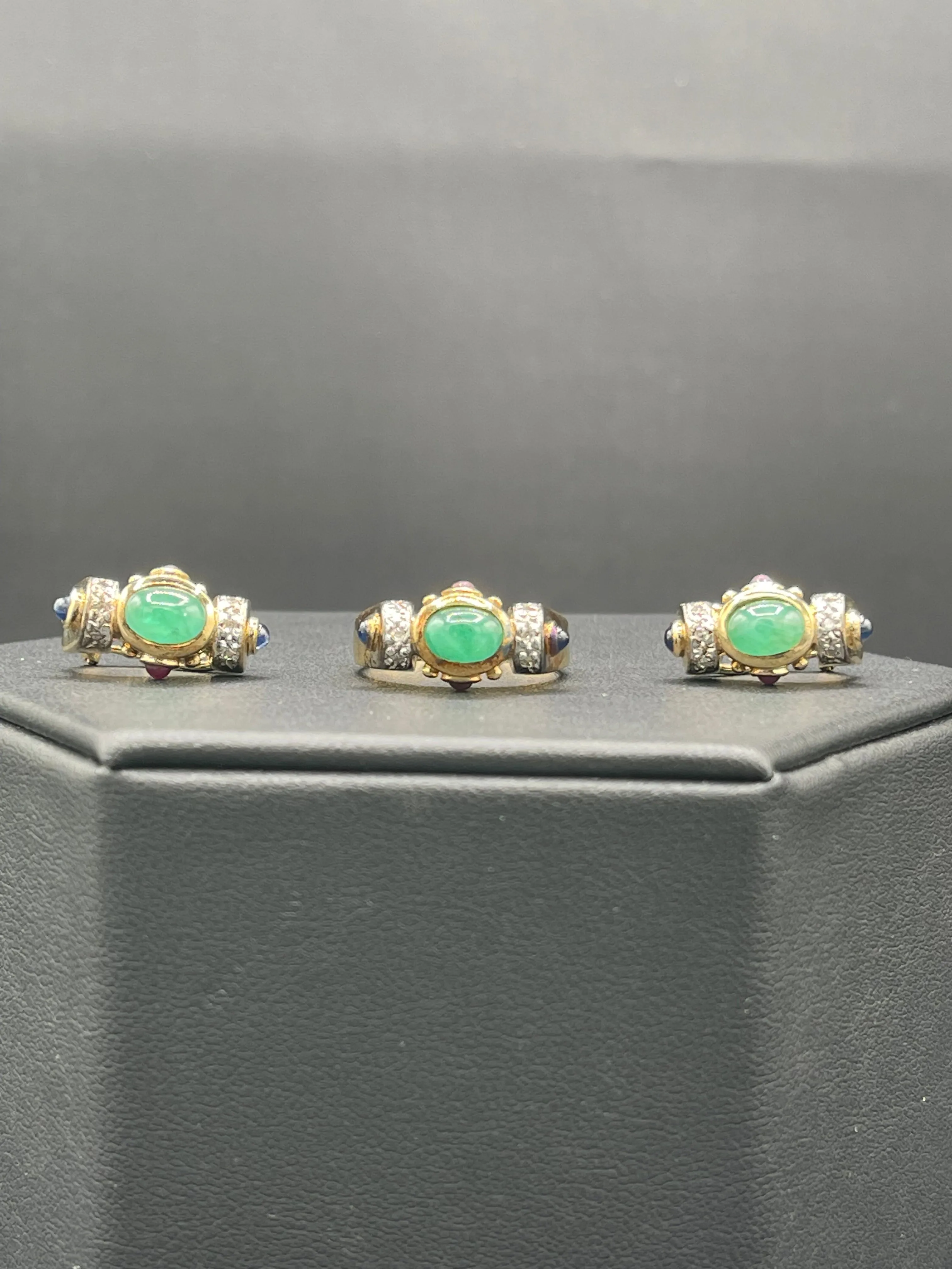 Natural Emerald Ruby Sapphire & Diamond Ring   Earring 14k Yellow Gold Jewelry Set