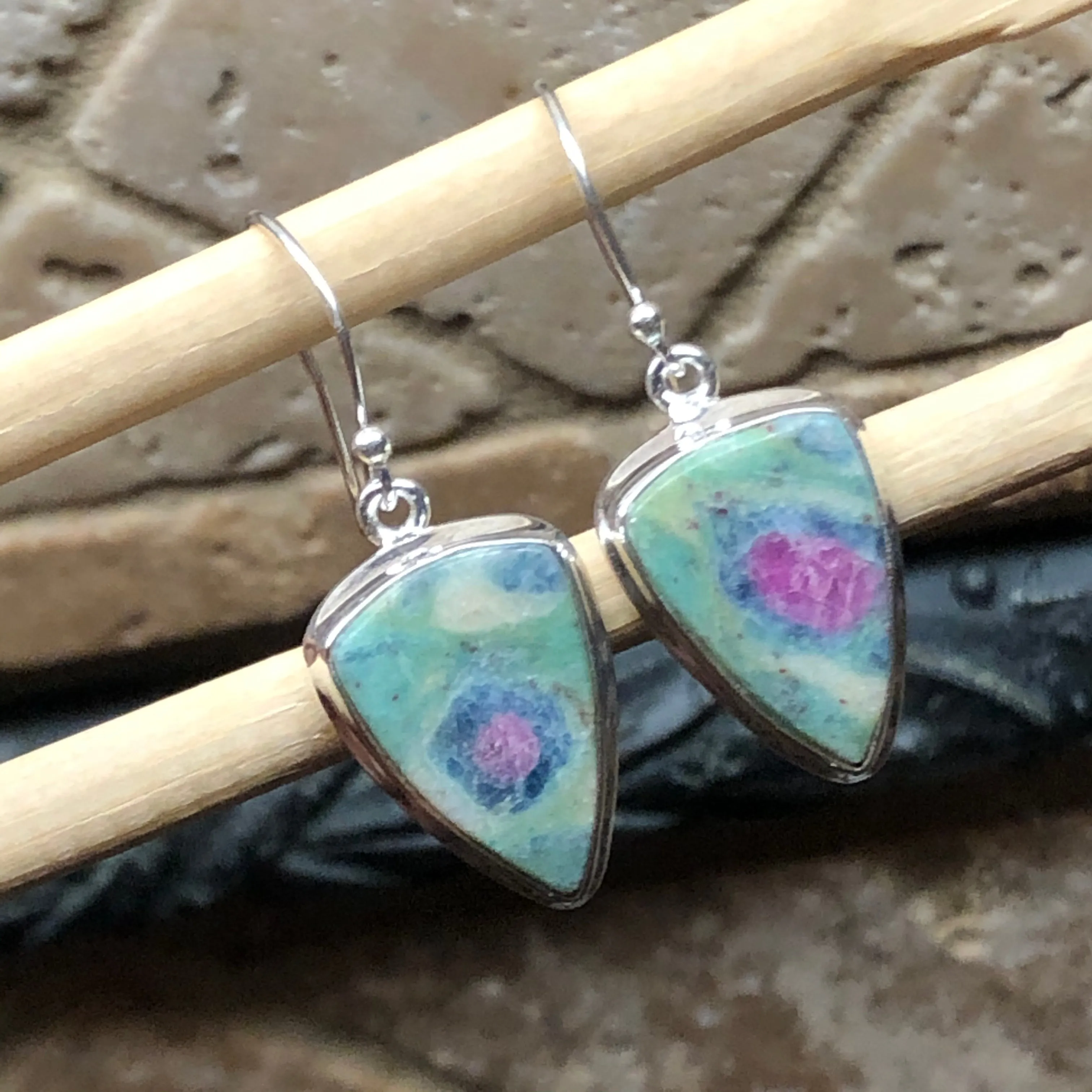 Natural Ruby in Fuchsite 925 Solid Sterling Silver Earrings 30mm