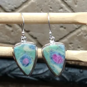 Natural Ruby in Fuchsite 925 Solid Sterling Silver Earrings 30mm