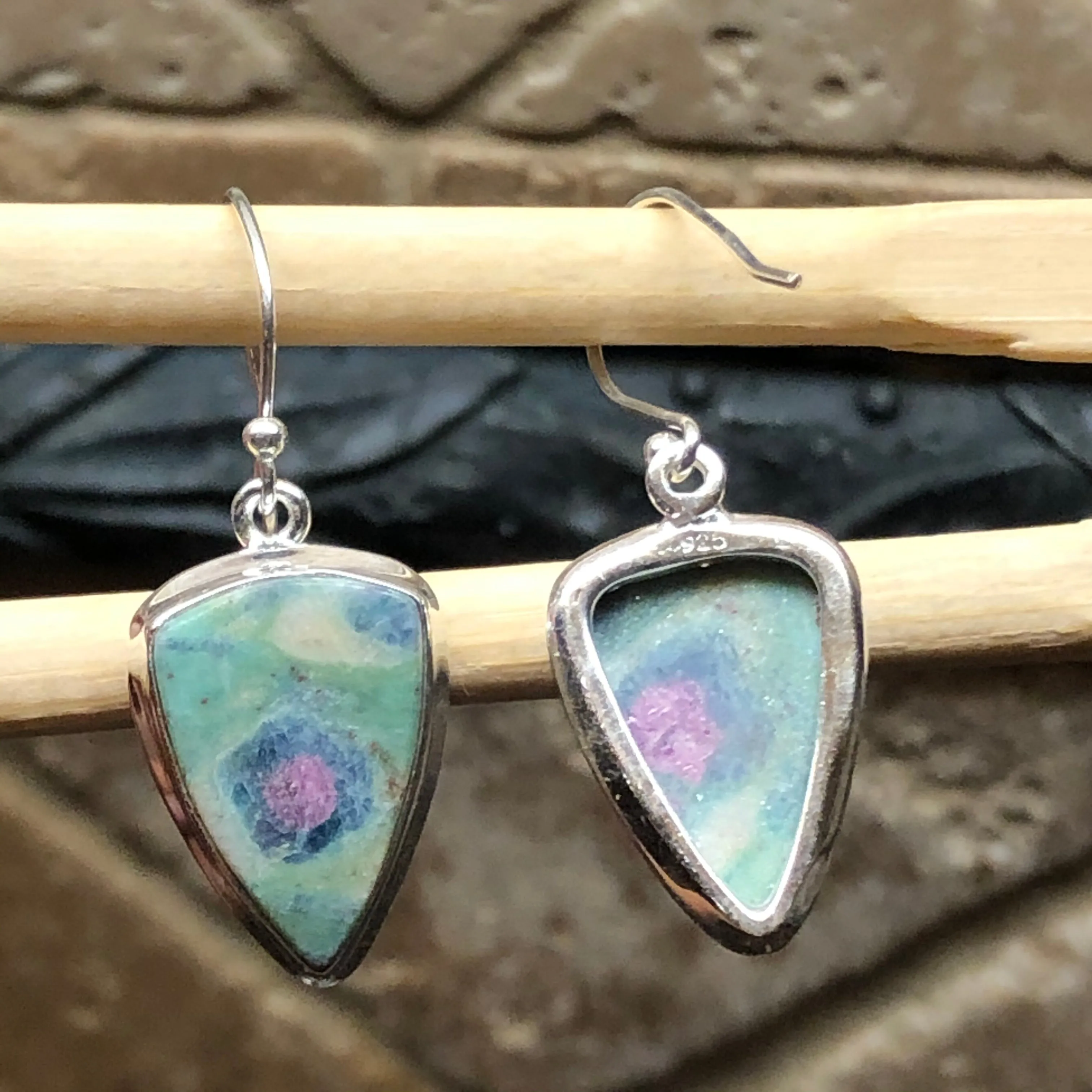 Natural Ruby in Fuchsite 925 Solid Sterling Silver Earrings 30mm