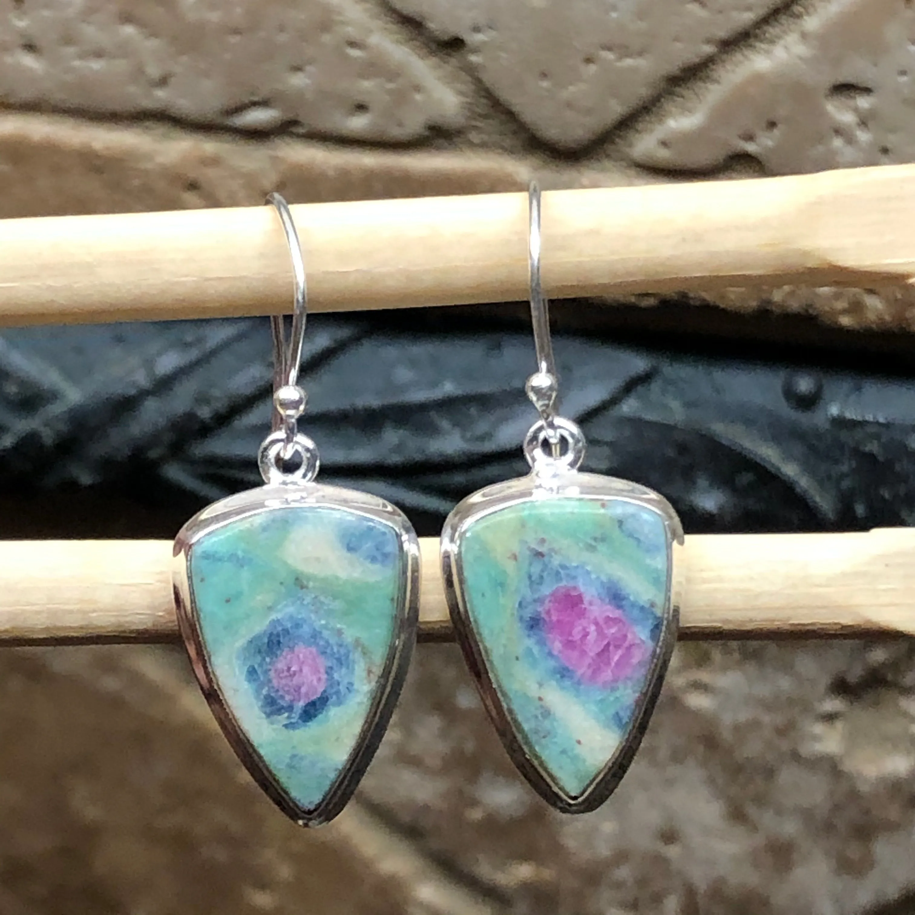 Natural Ruby in Fuchsite 925 Solid Sterling Silver Earrings 30mm