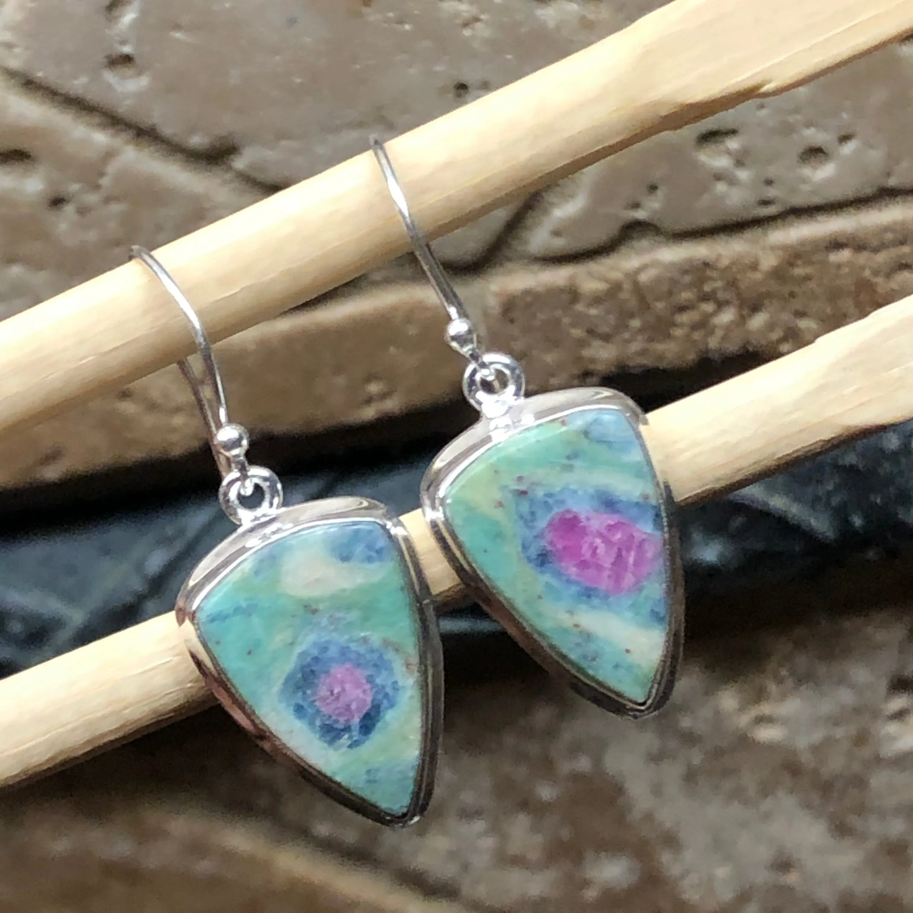 Natural Ruby in Fuchsite 925 Solid Sterling Silver Earrings 30mm