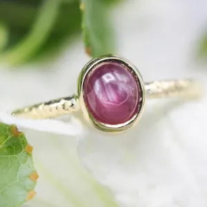 Natural star ruby ring in bezel settings with 18k gold texture band