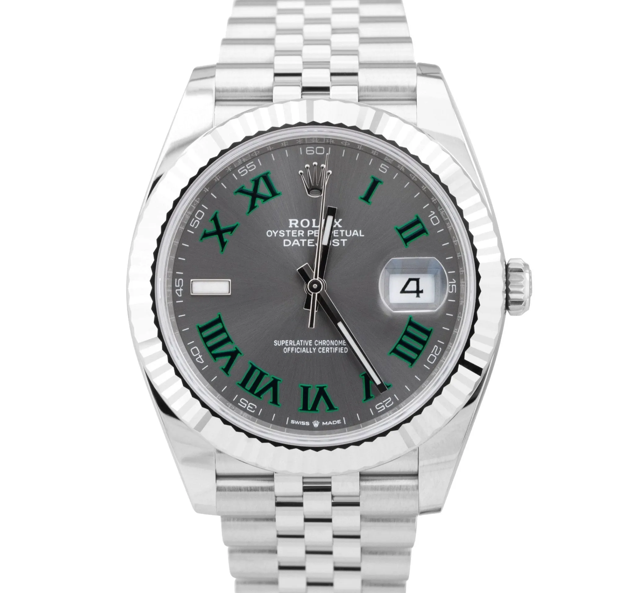 NEW MAY 2023 Rolex DateJust 41 Wimbledon Fluted Steel Watch Jubilee 126334 B P
