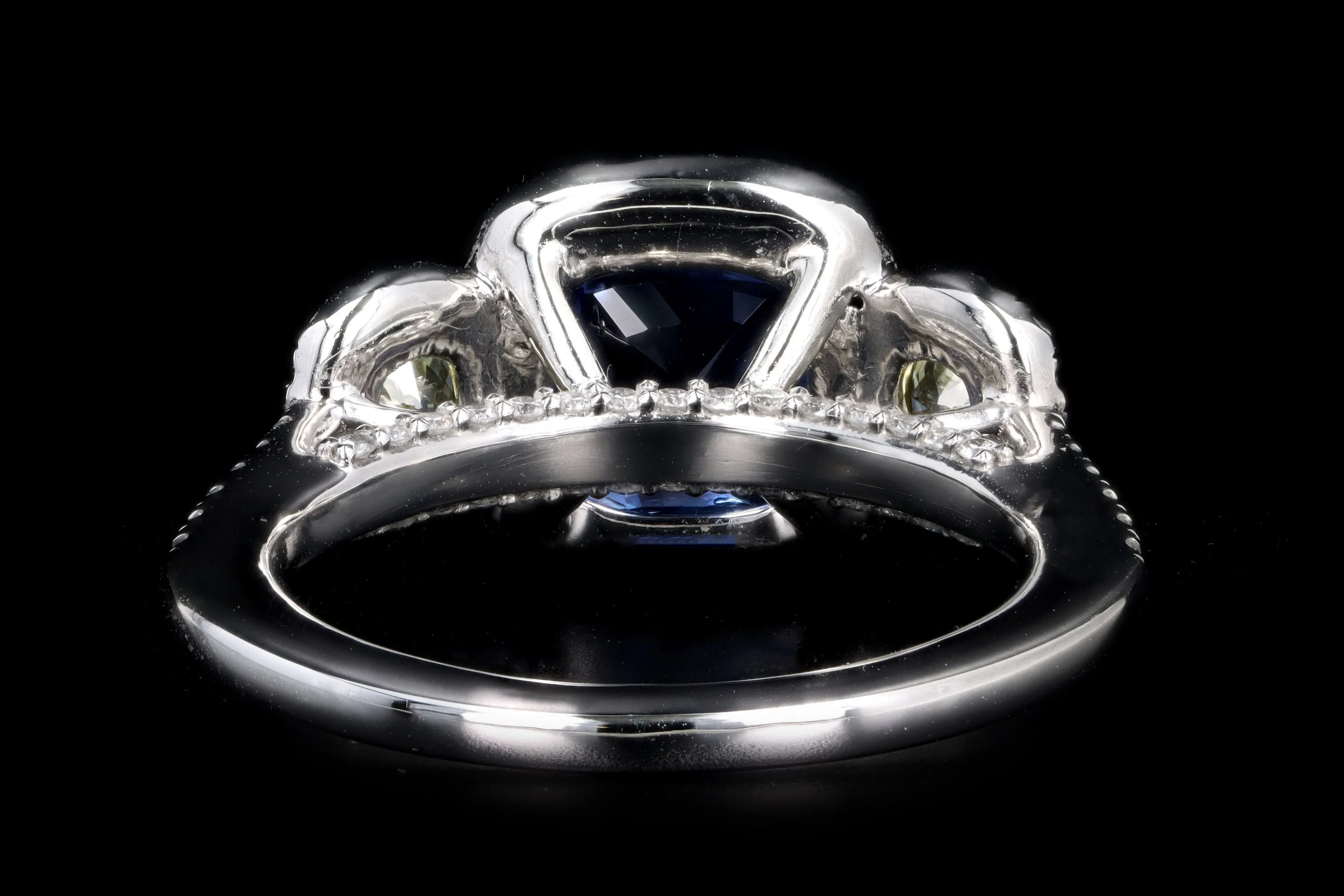 New Platinum 3.15 Carat Cushion Cut Natural No Heat Ceylon Sapphire & Yellow Diamond Ring