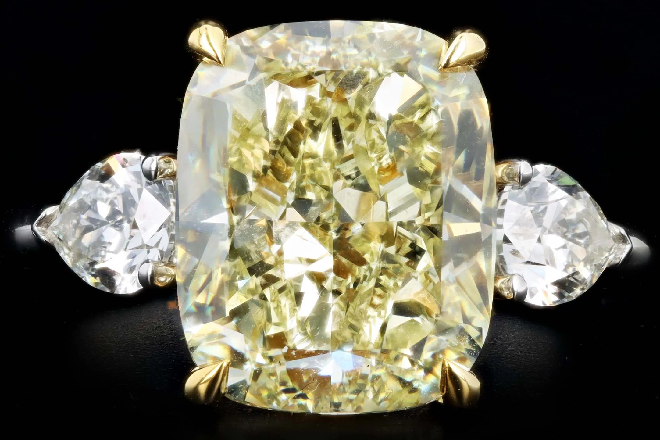 New Platinum 7.02 Carat Fancy Light Yellow Cushion Cut Diamond Engagement Ring GIA Certified