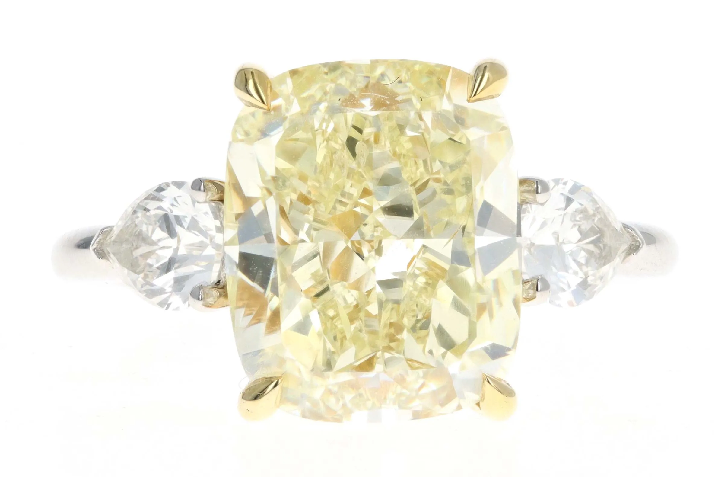 New Platinum 7.02 Carat Fancy Light Yellow Cushion Cut Diamond Engagement Ring GIA Certified