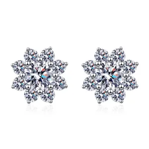 Octopus Sunflower Moissanite Diamond Stud Earrings Silver