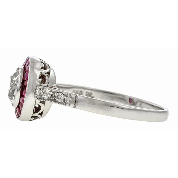Old Mine Cut Diamond & Ruby Engagement Ring, 0.80ct.