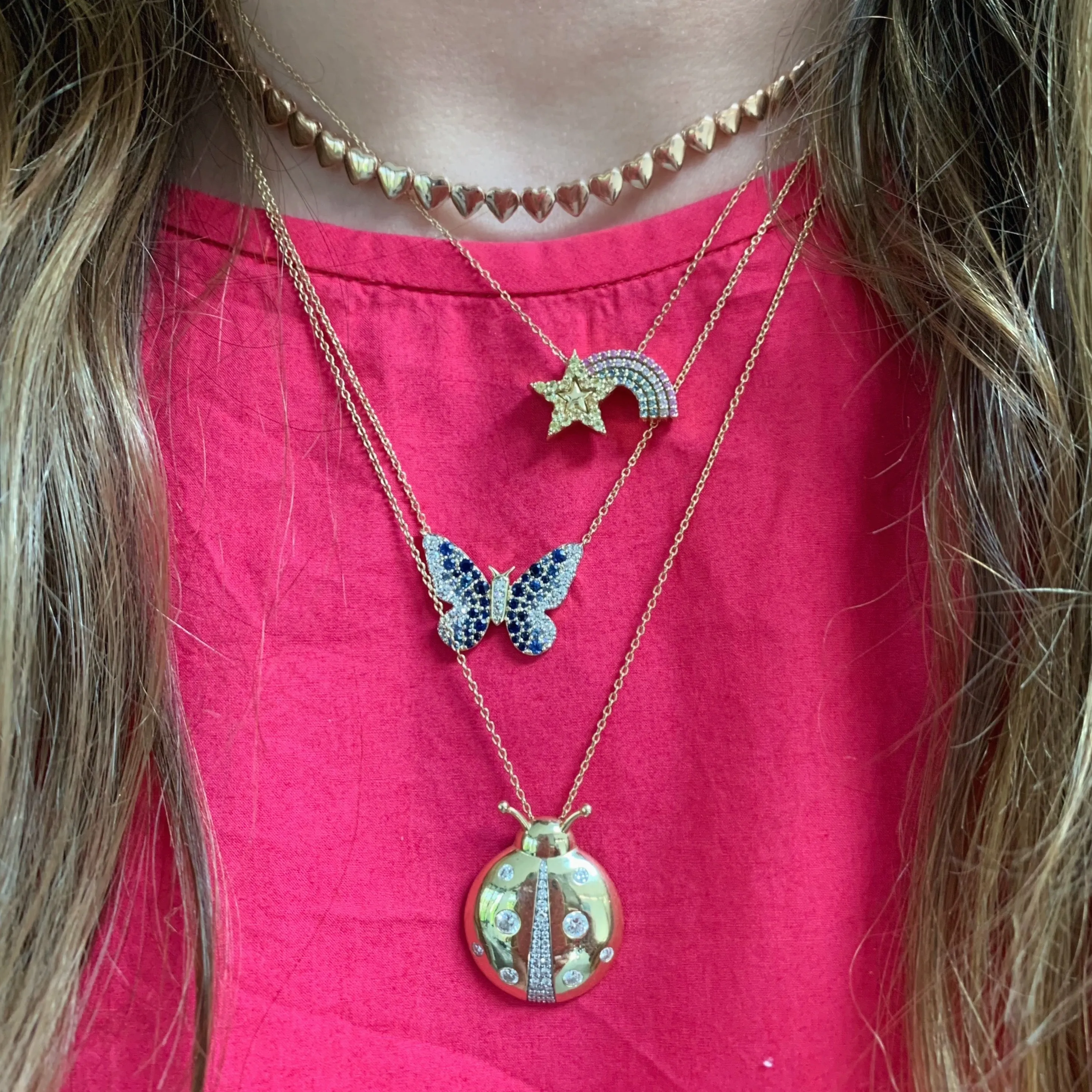 Ombre Semi Precious and Diamond Butterfly Necklace