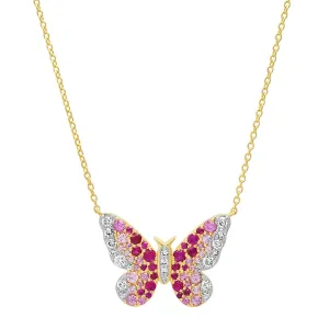 Ombre Semi Precious and Diamond Butterfly Necklace
