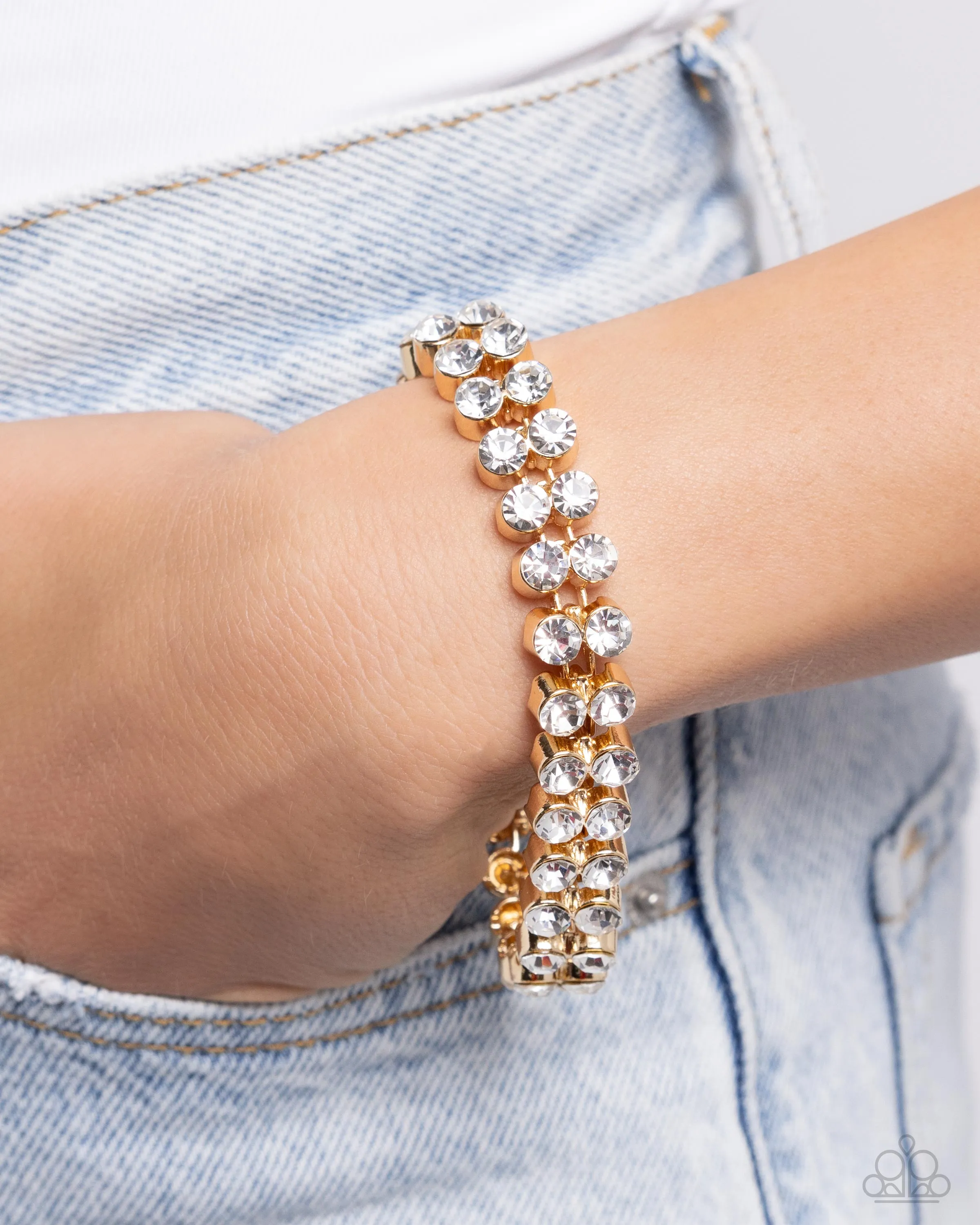 Once Upon A TIARA - Gold - White Gem Paparazzi Lobster Claw Bracelet