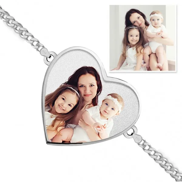 One Heart Photo Engrave Bracelet w/ Curb Chain Jewelry