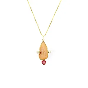 One of a Kind Volcanic Quartz and Padparadscha Sapphire Necklace