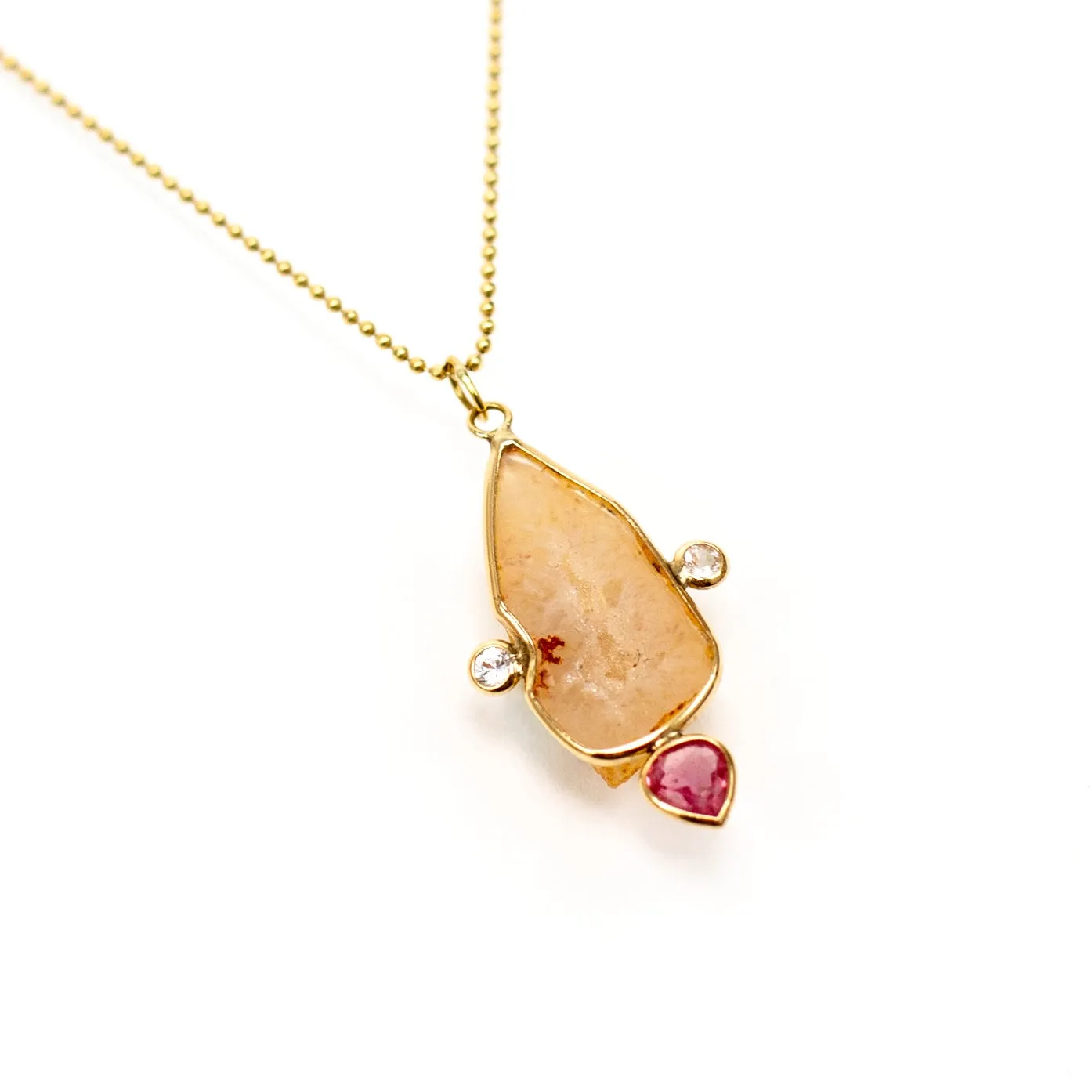 One of a Kind Volcanic Quartz and Padparadscha Sapphire Necklace