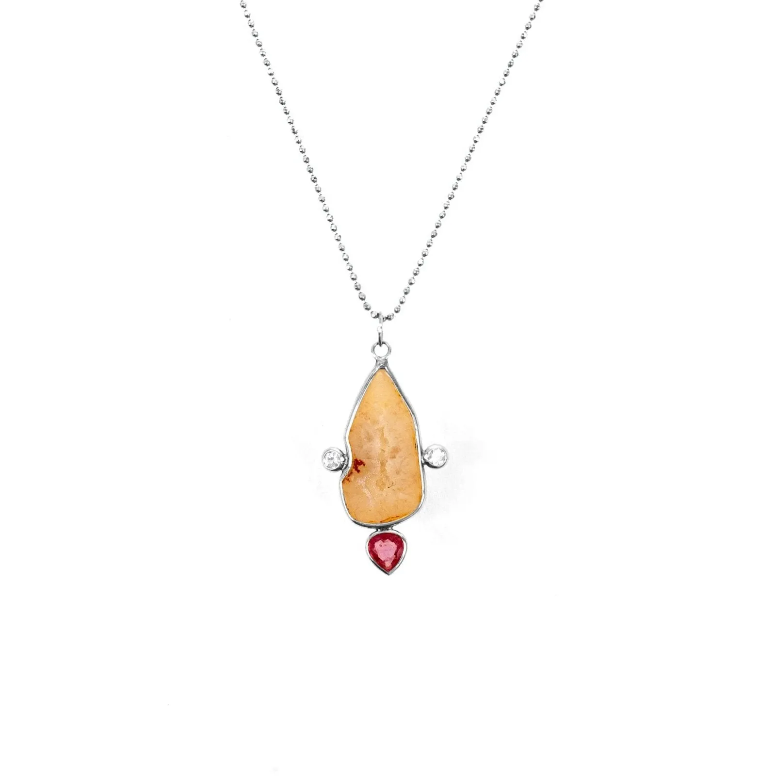 One of a Kind Volcanic Quartz and Padparadscha Sapphire Necklace