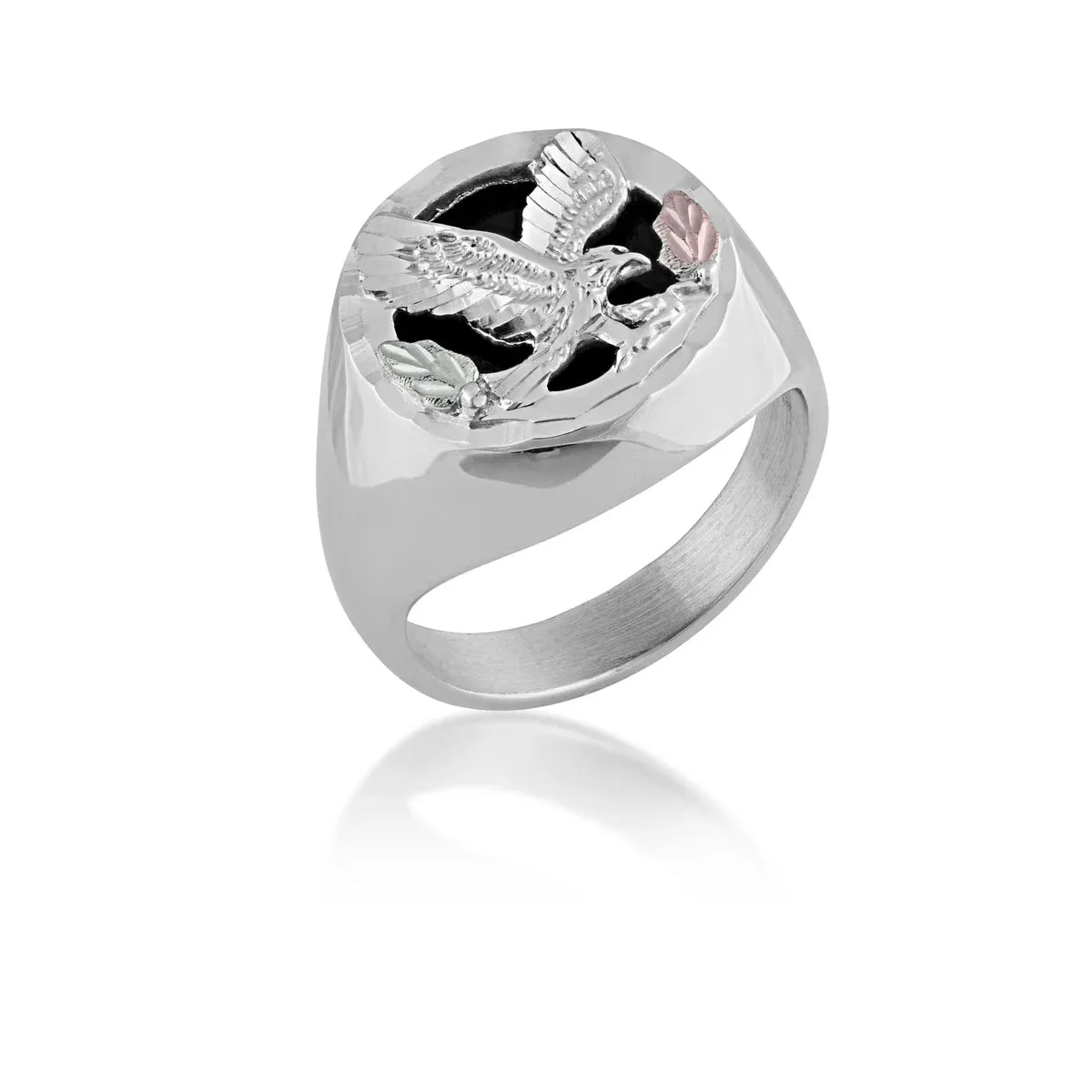 Onyx Eagle VII - Sterling Silver Black Hills Gold Mens Ring