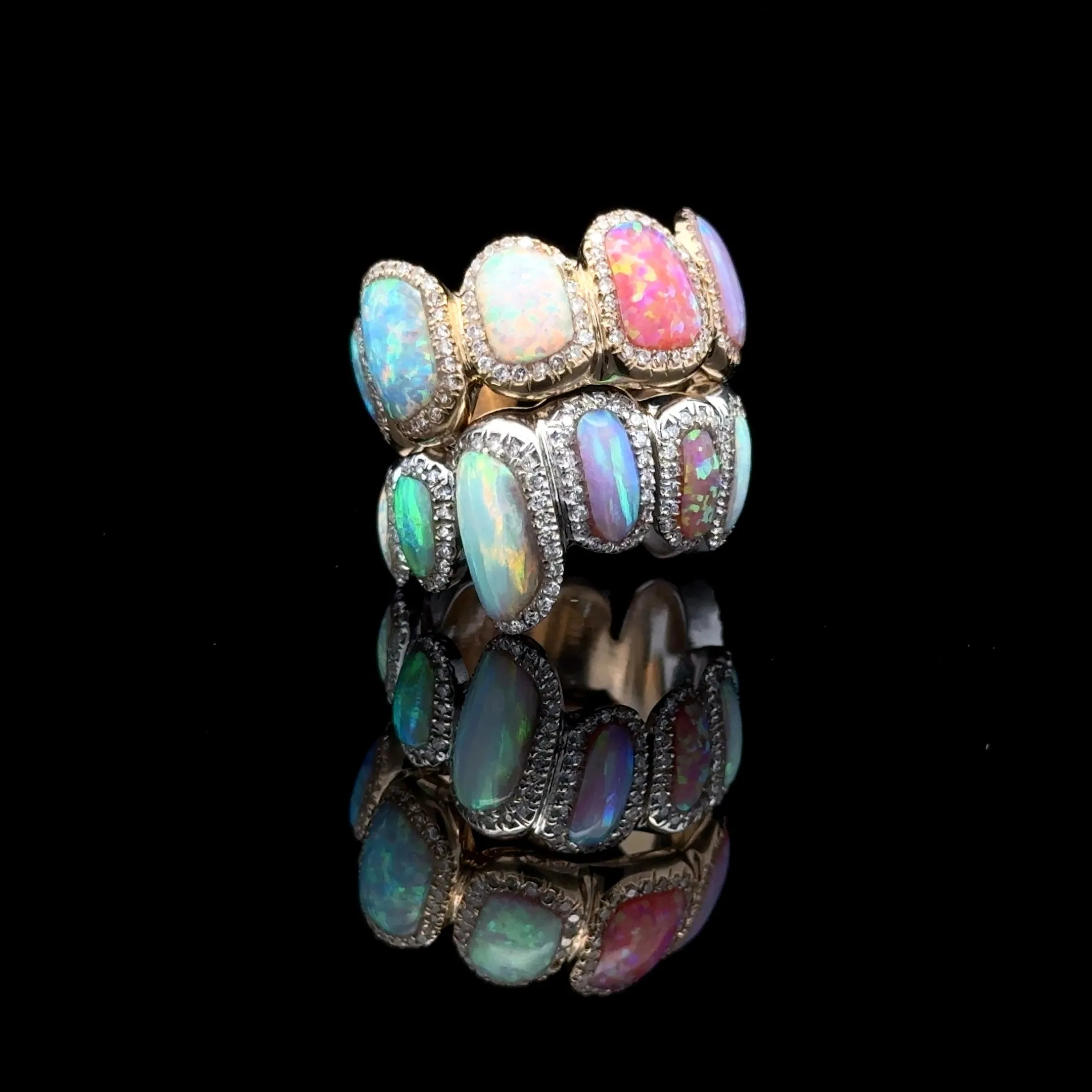 Opal & Diamond Gold Grillz Rings