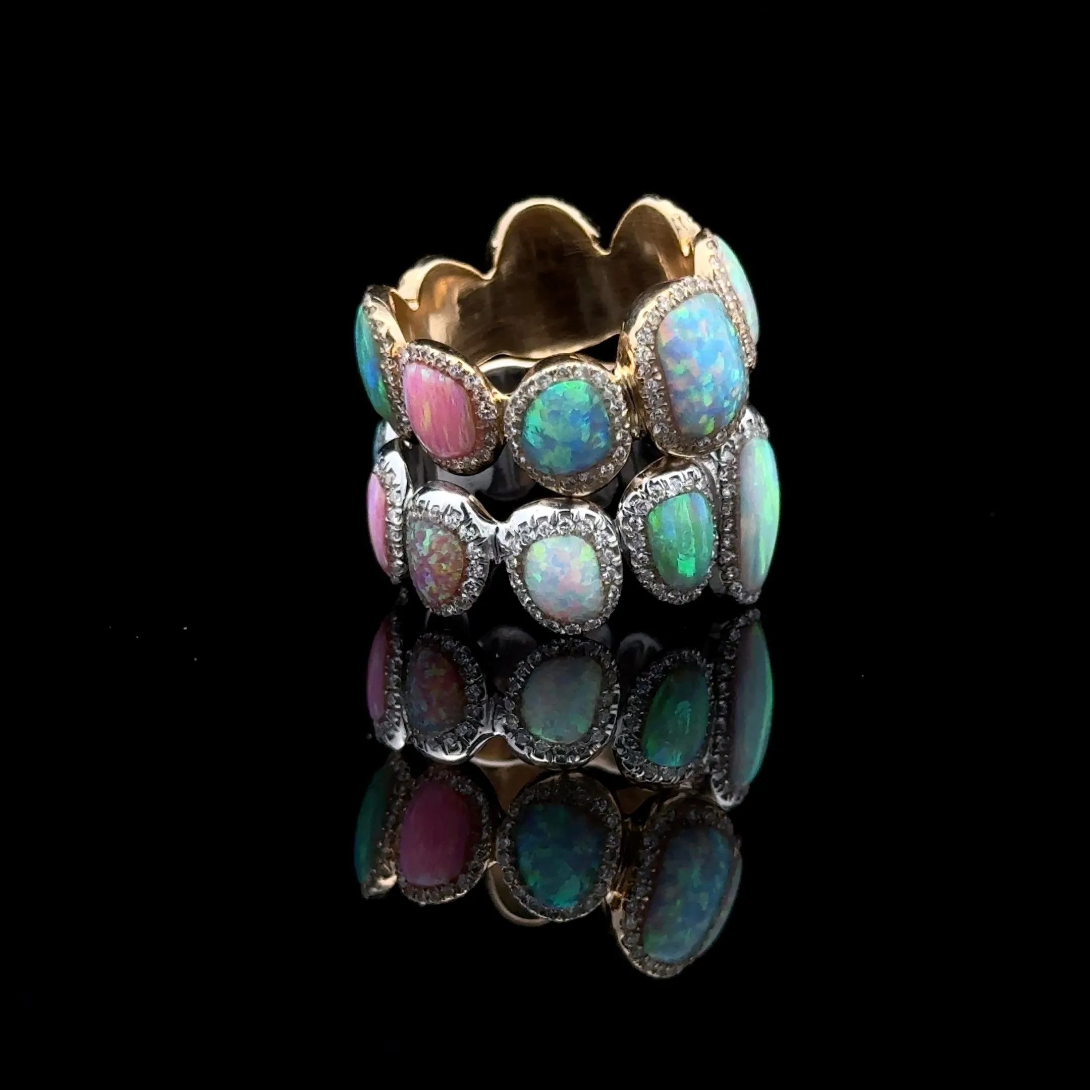 Opal & Diamond Gold Grillz Rings