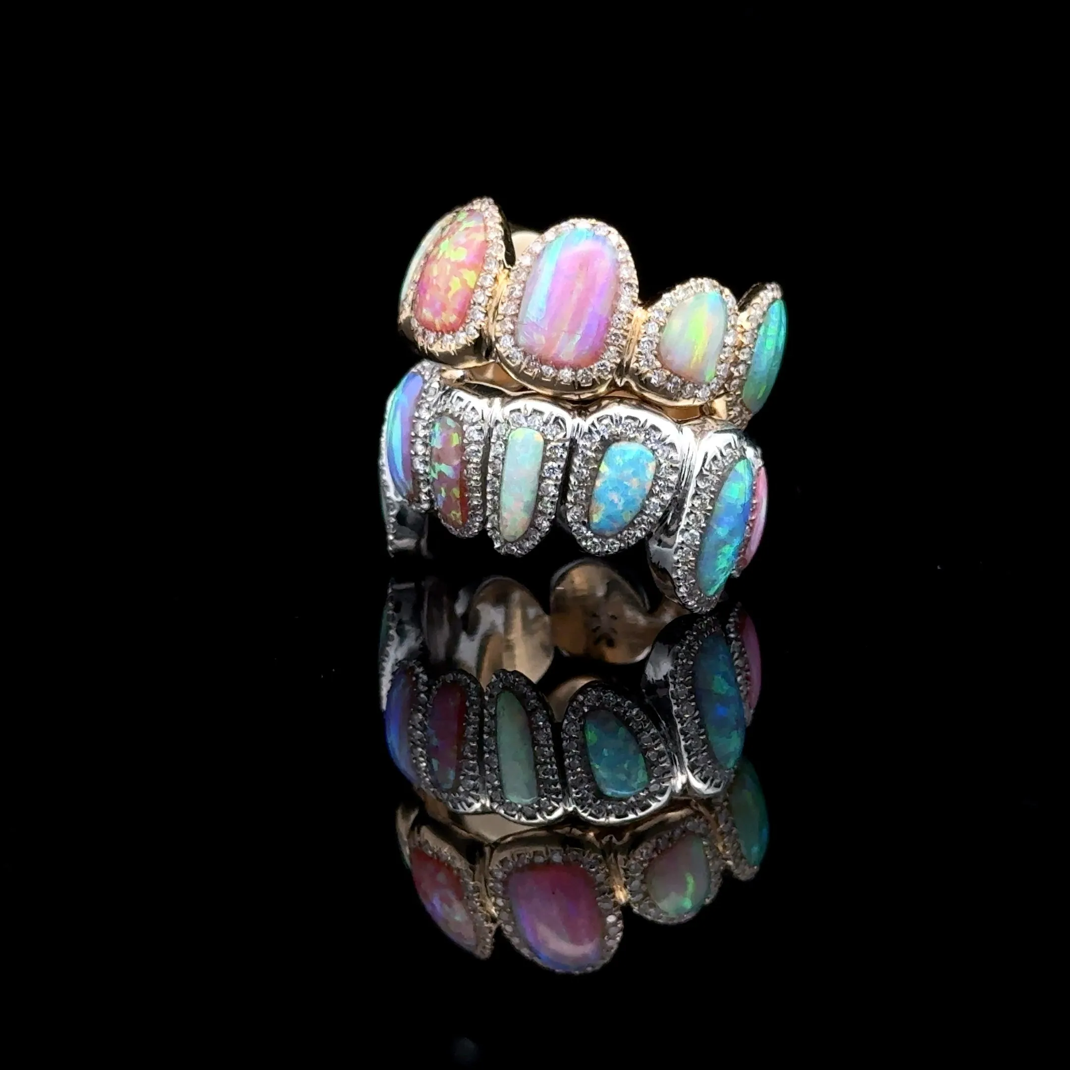 Opal & Diamond Gold Grillz Rings