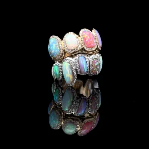 Opal & Diamond Gold Grillz Rings