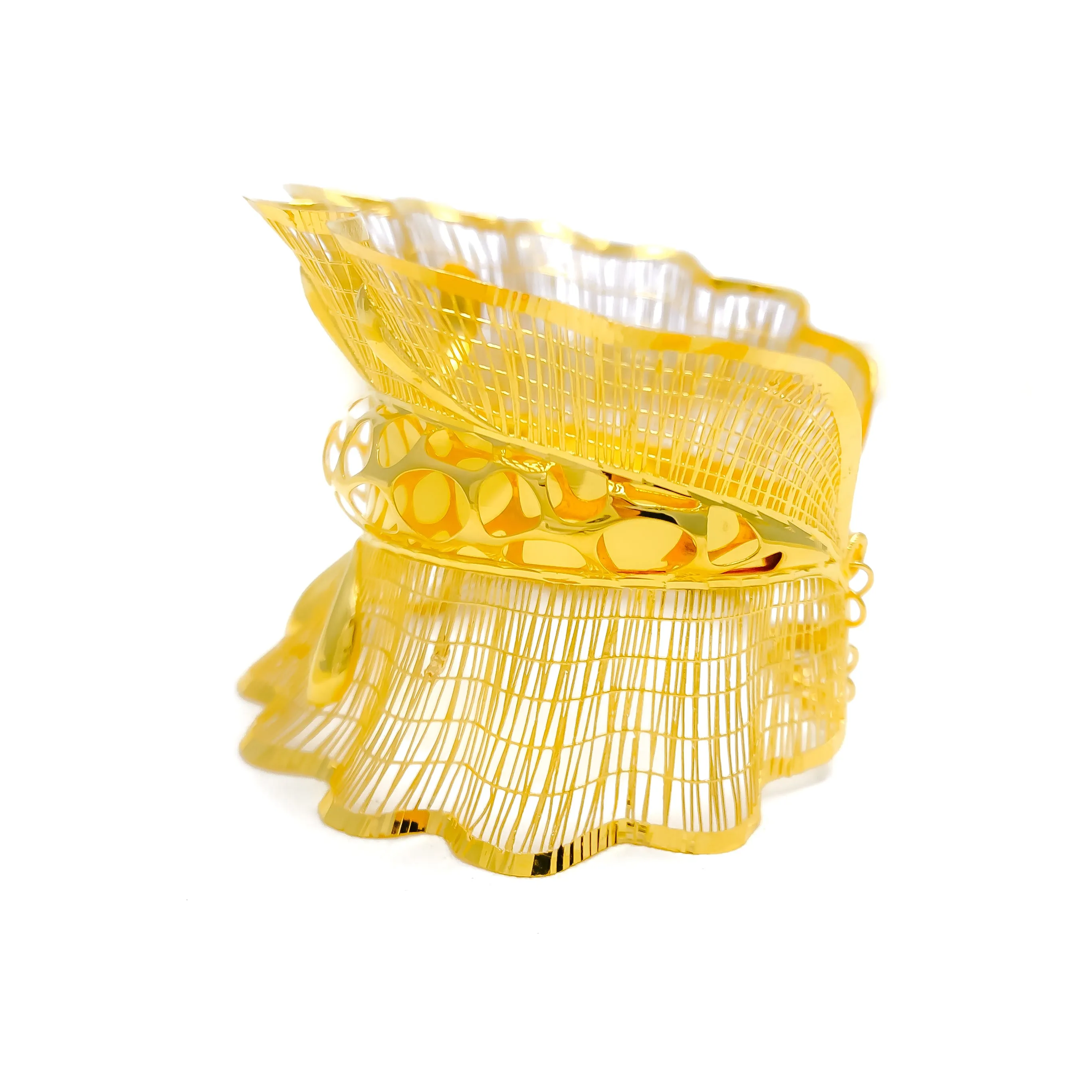 Ornamental Mesh Striped 21K Gold Bangle Bracelet