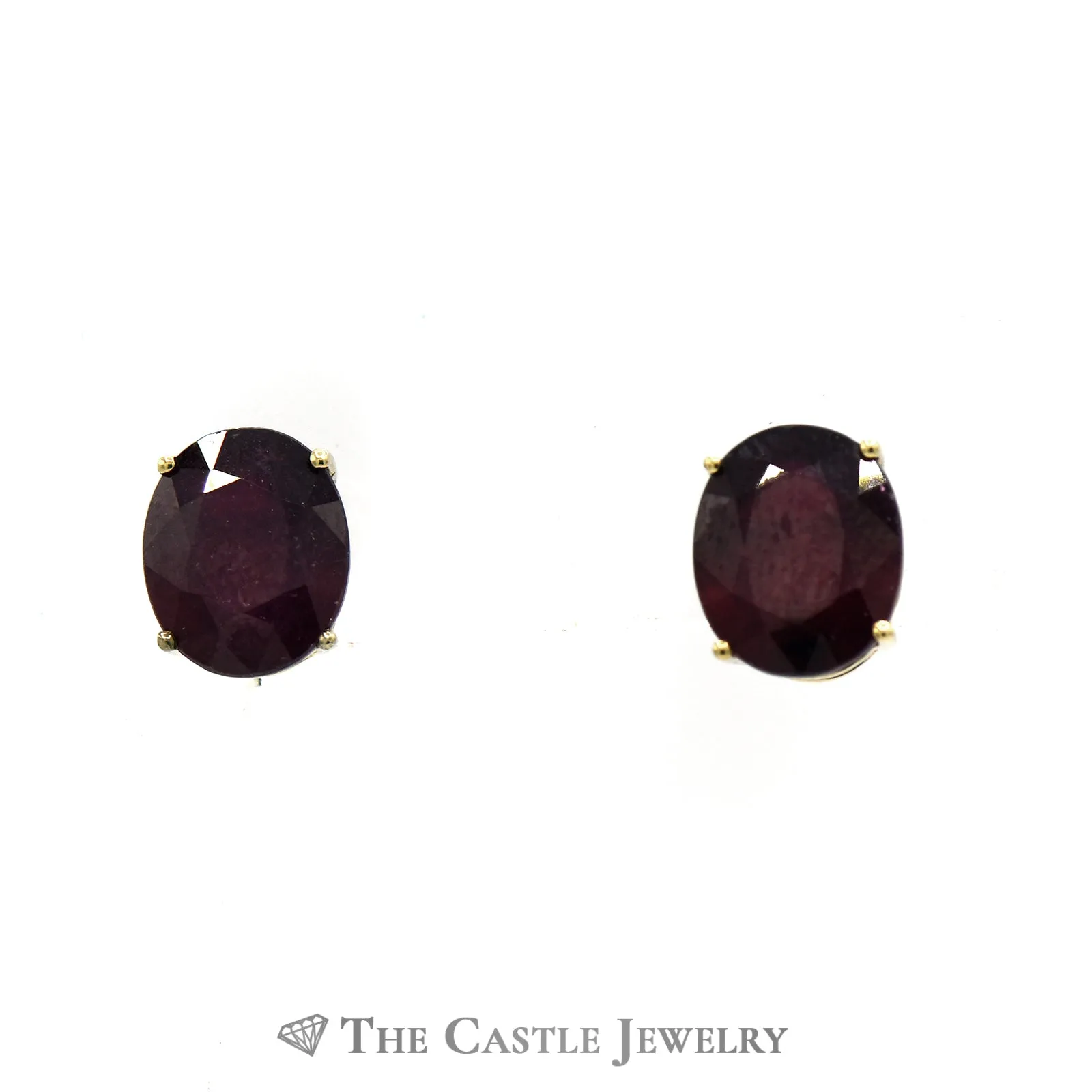 Oval Cut Ruby Stud Earrings in 4 Prong Mounting w/ Butterfly Backs Crafted in 14k Yellow Gold