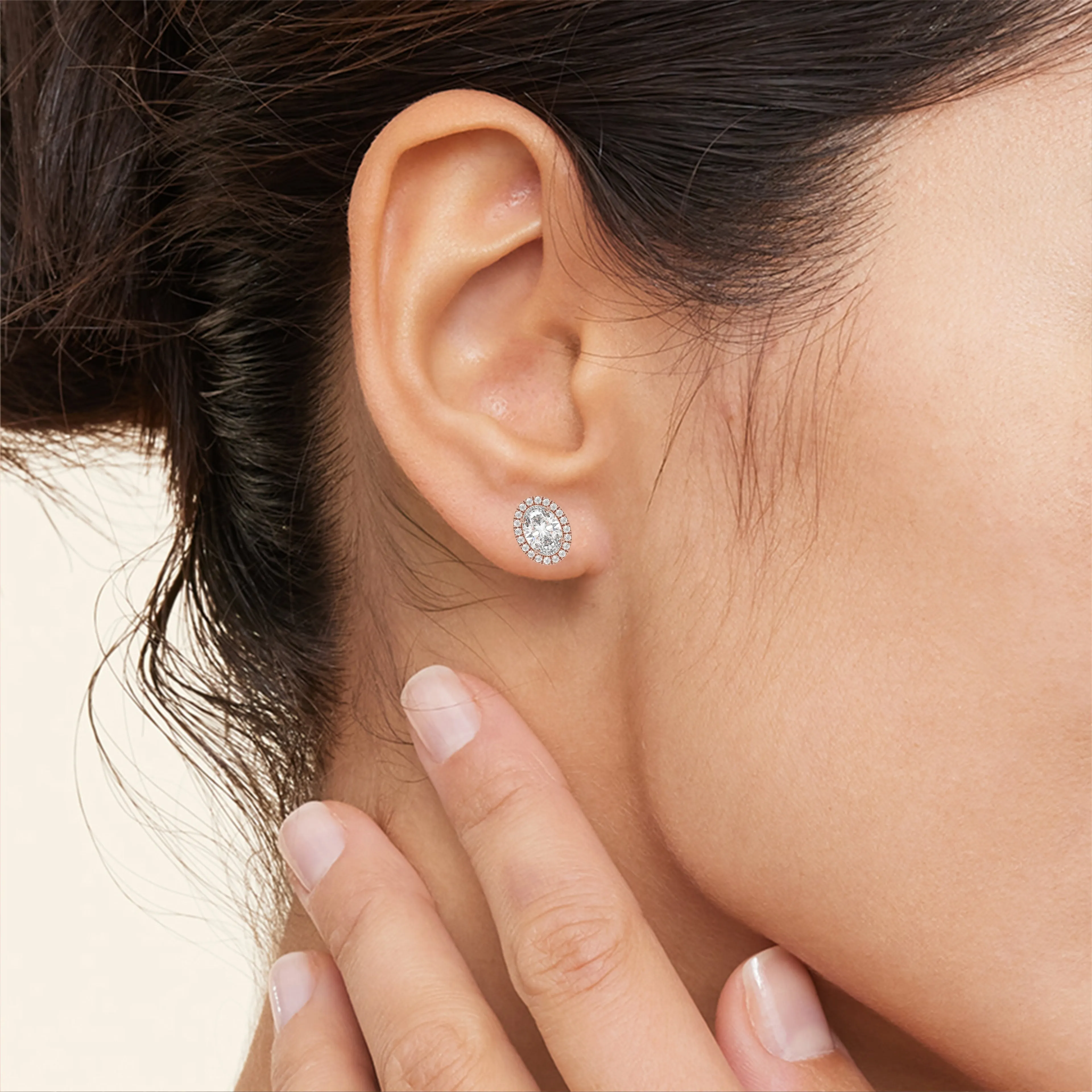 Oval Halo Stud Earrings