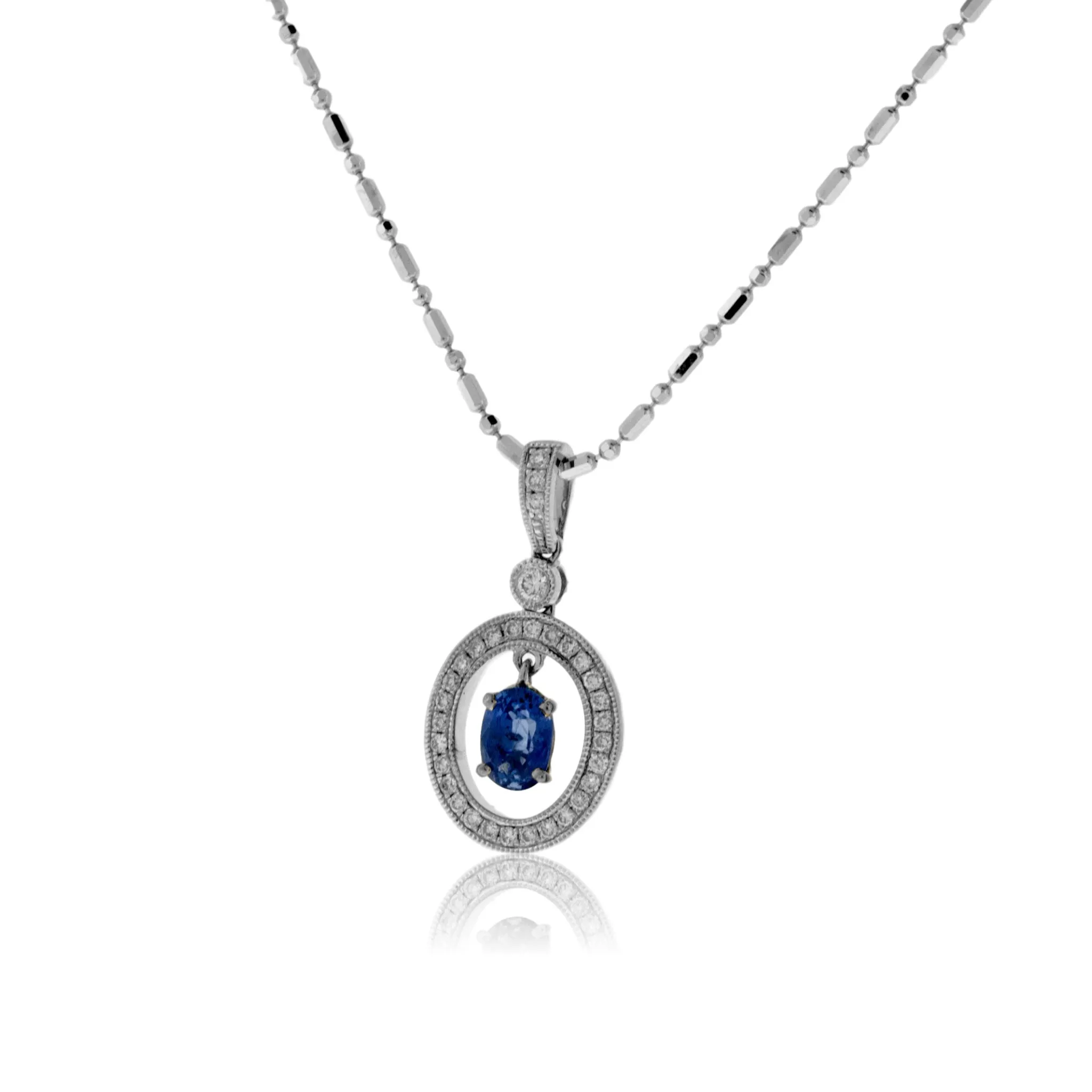 Oval Shaped Sapphire with Diamond Halo Pendant
