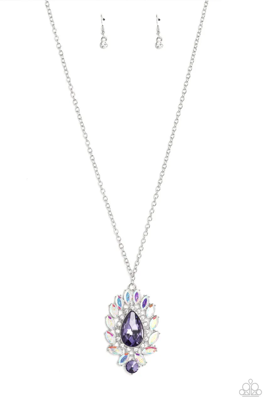 Over the TEARDROP - Purple - Iridescent Gem Halo Paparazzi Long Necklace