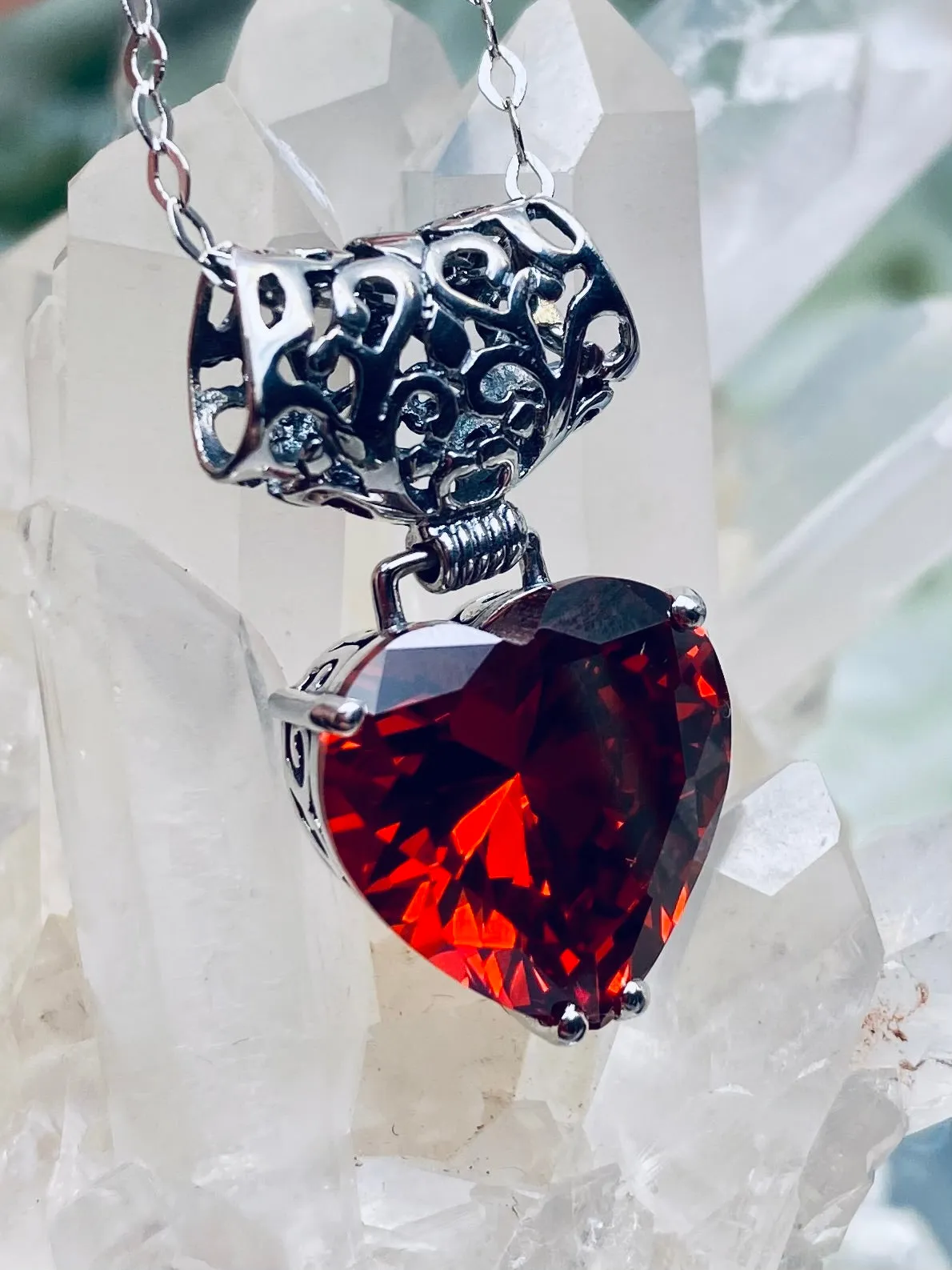 P38, Heart Pendant, Heart Gemstone, Art Nouveau Necklace #P38