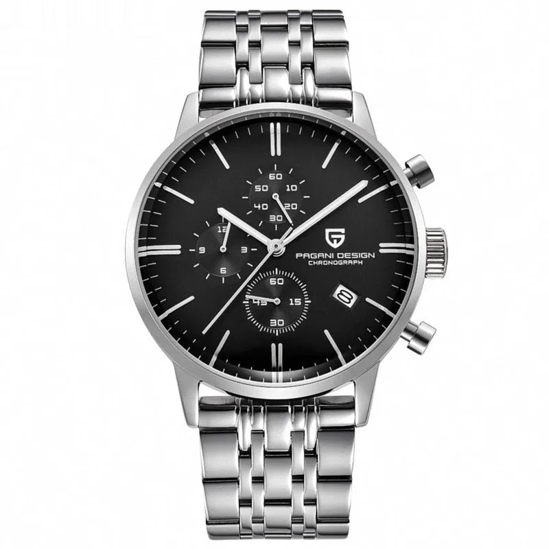 Pagani Design Silver Stainless Steel Black Dial Chronograph Quartz Watch for Gents - PD2720K