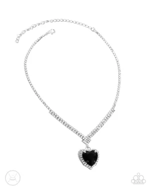 Parisian Playdate - Black - Gem Heart White Rhinestone Paparazzi Short Necklace