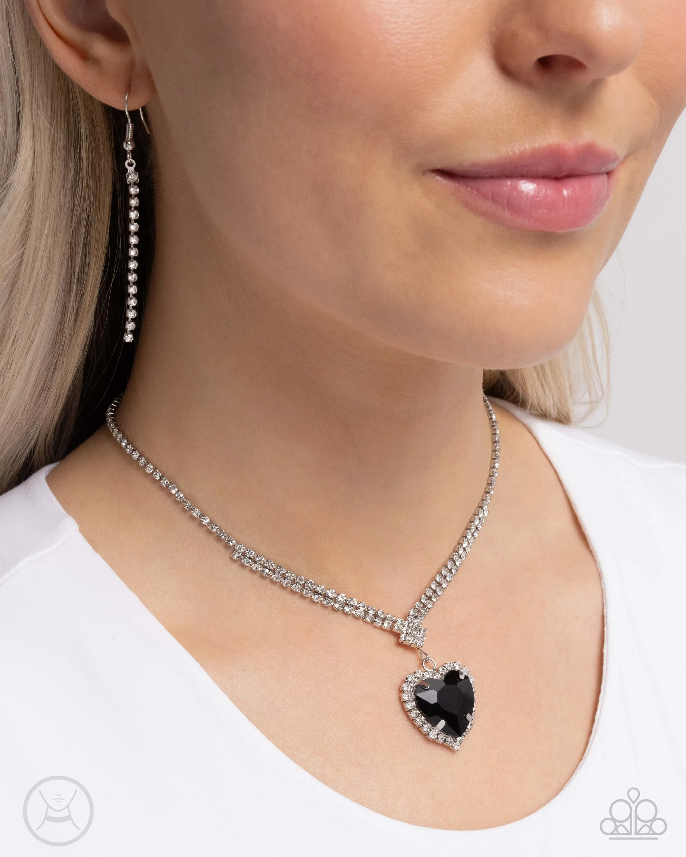 Parisian Playdate - Black - Gem Heart White Rhinestone Paparazzi Short Necklace