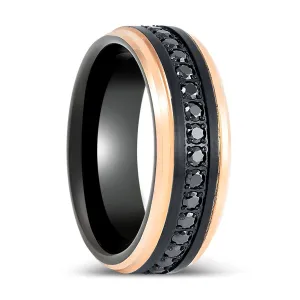 PASSINO | Black Tungsten Ring with Rose Gold Edges and Black CZ