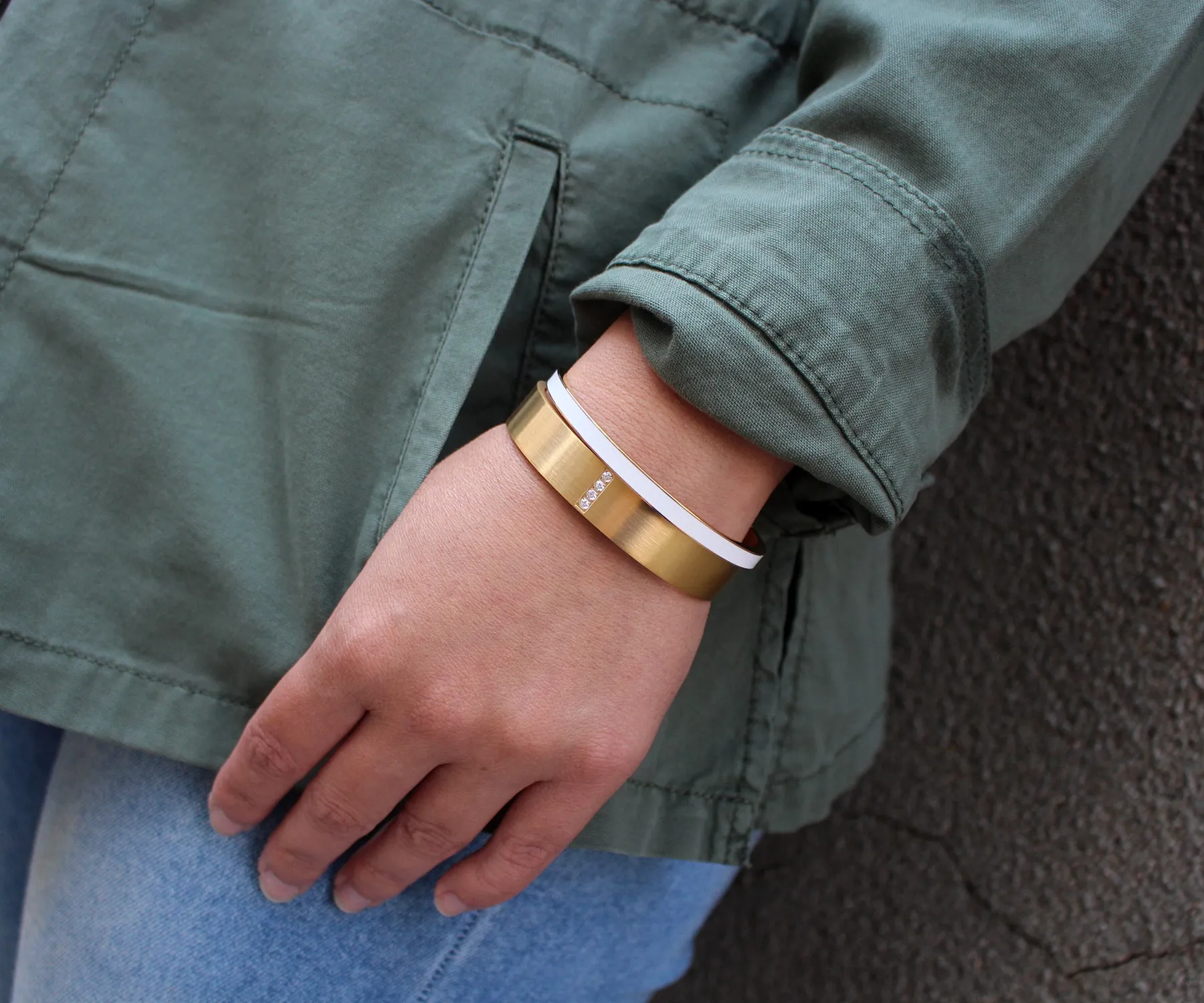 Pave Wide Gold Bangle Bracelet