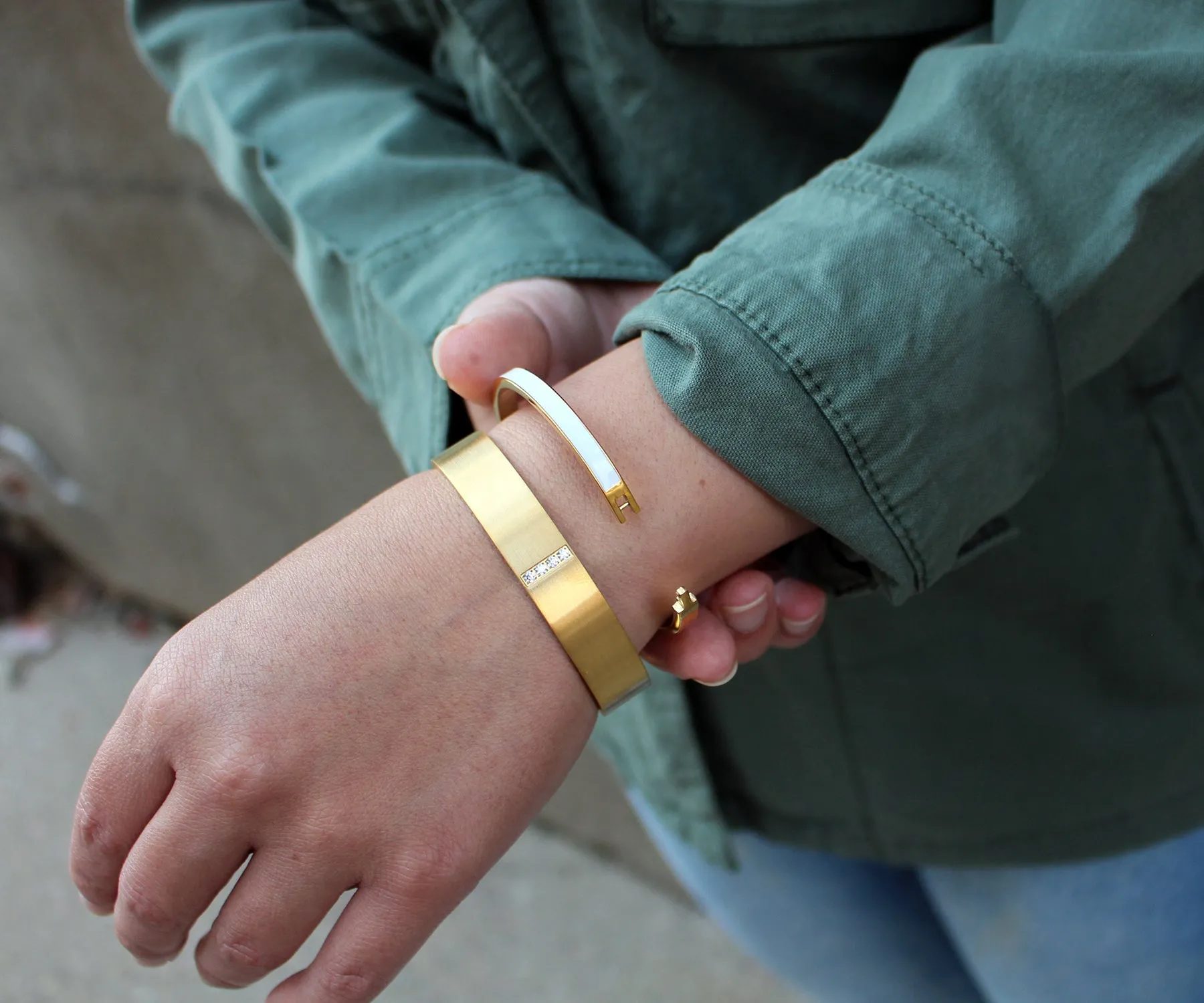 Pave Wide Gold Bangle Bracelet
