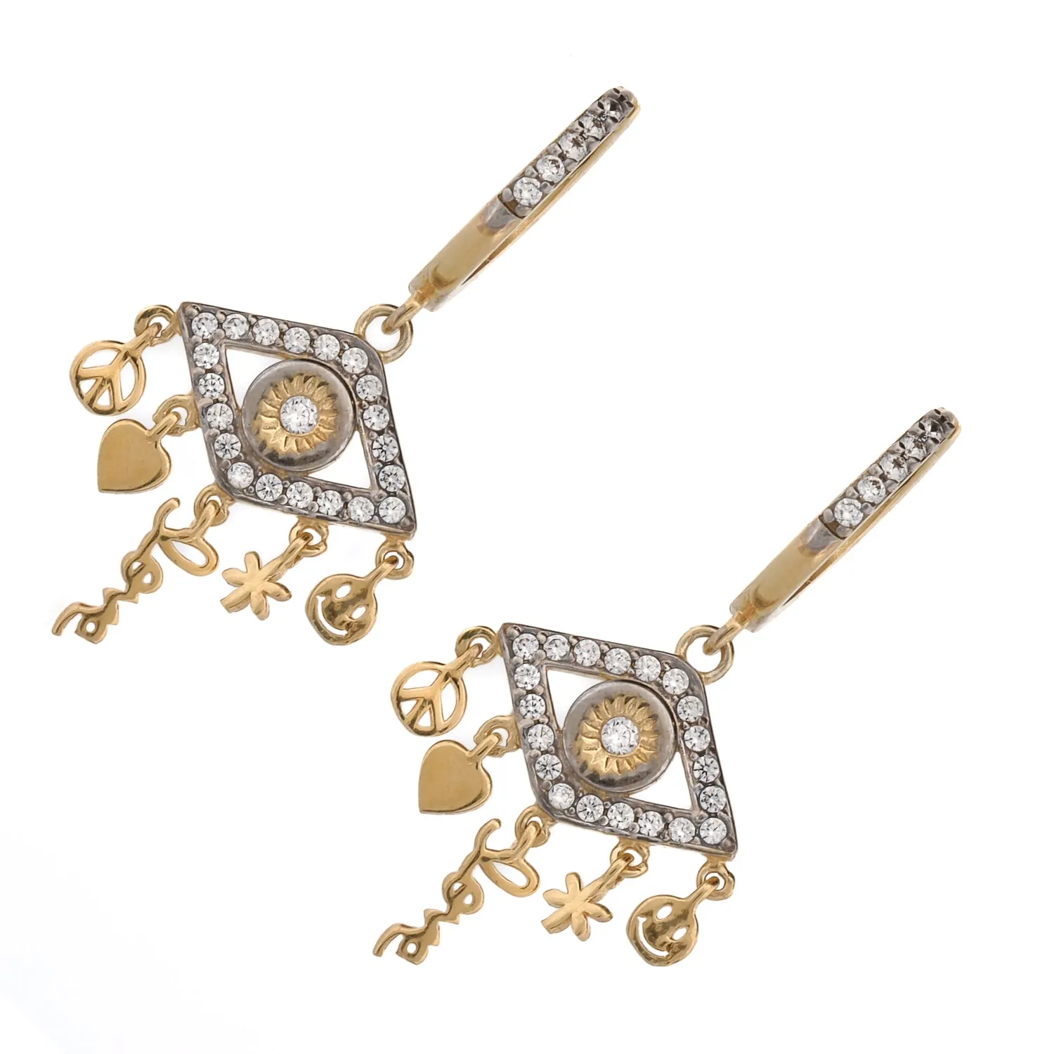 Peaceful Love Evil Eye Gold & Diamond Earrings