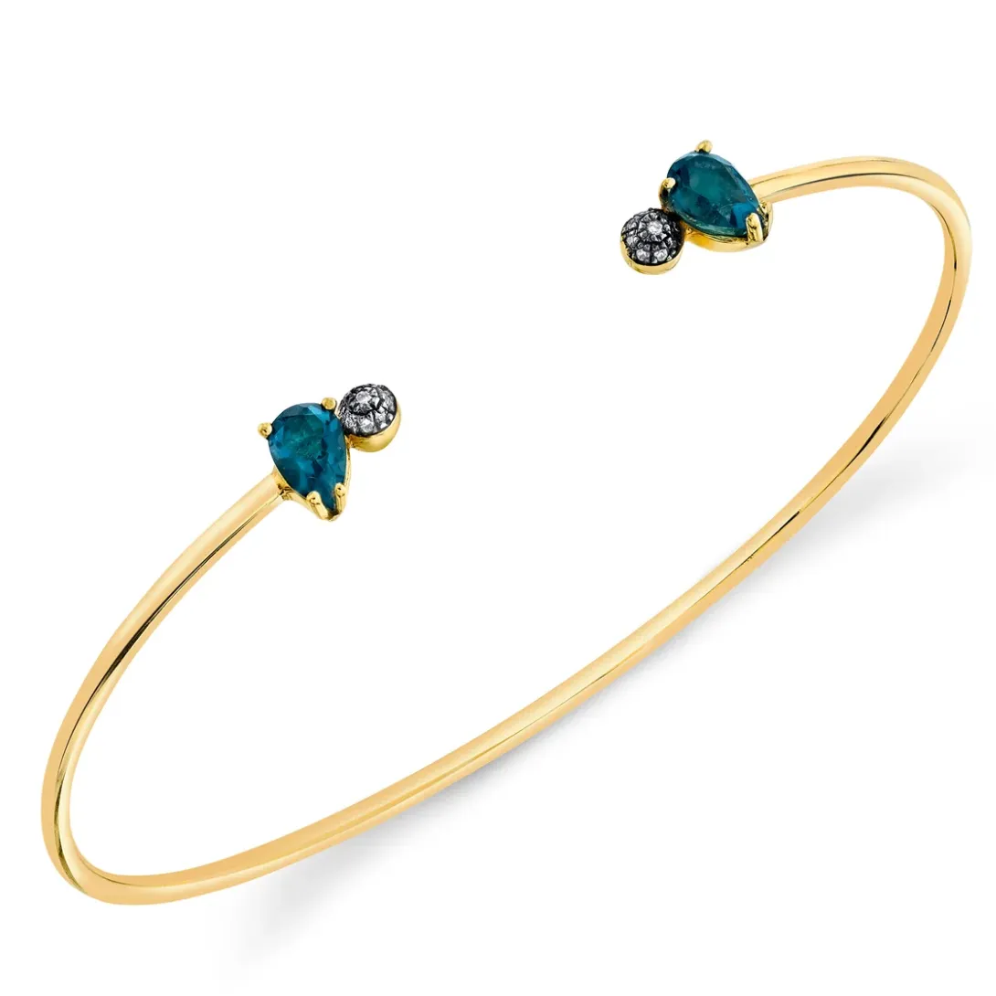 Pear and Pavé Ball Bangle - London Blue Topaz