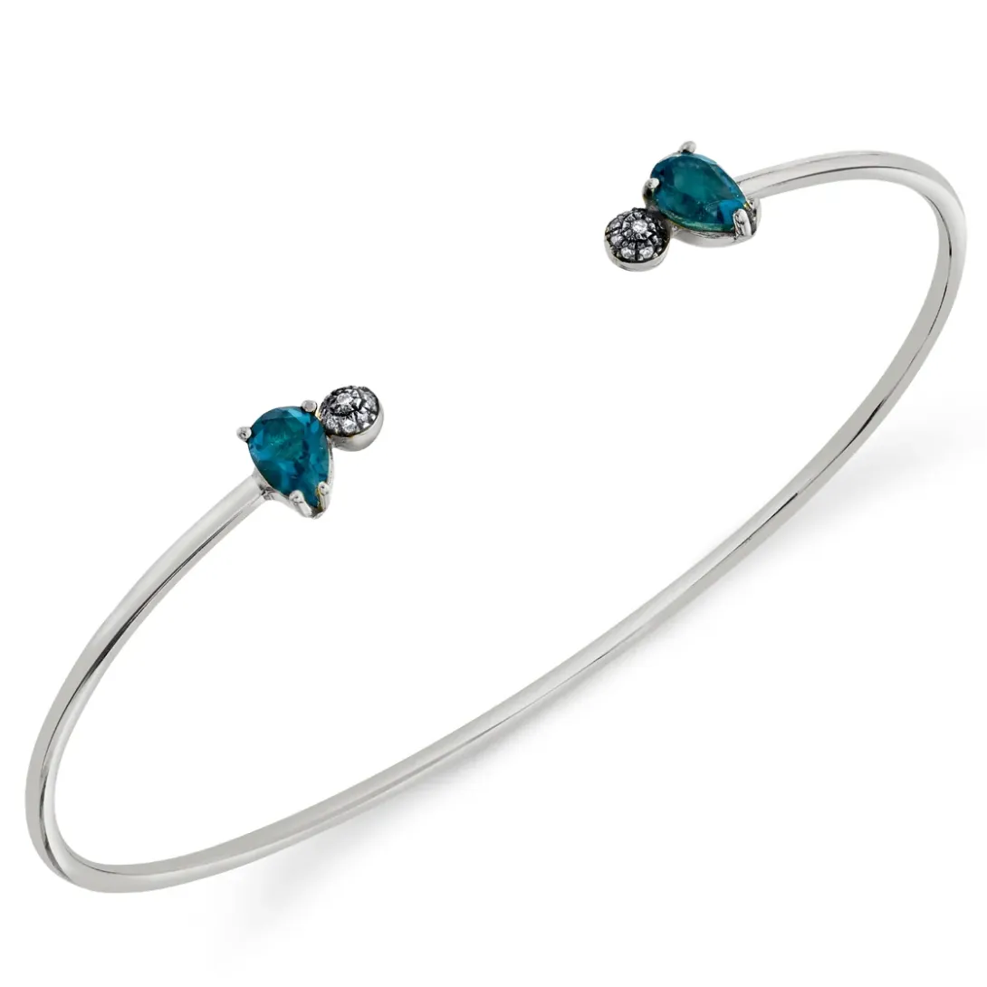 Pear and Pavé Ball Bangle - London Blue Topaz