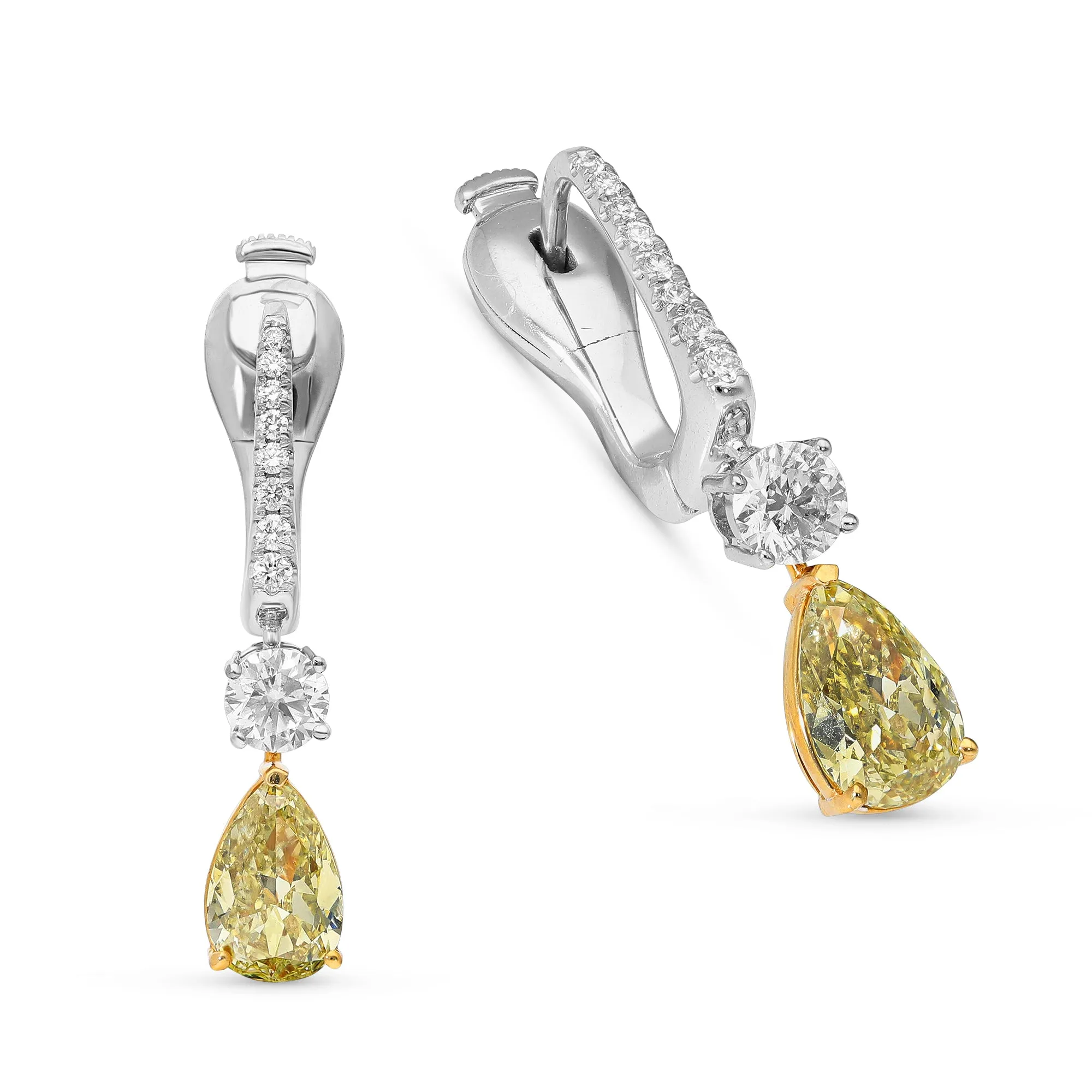 Pear Shaped-Canary Yellow Drop Earrings - 2.6 Carat