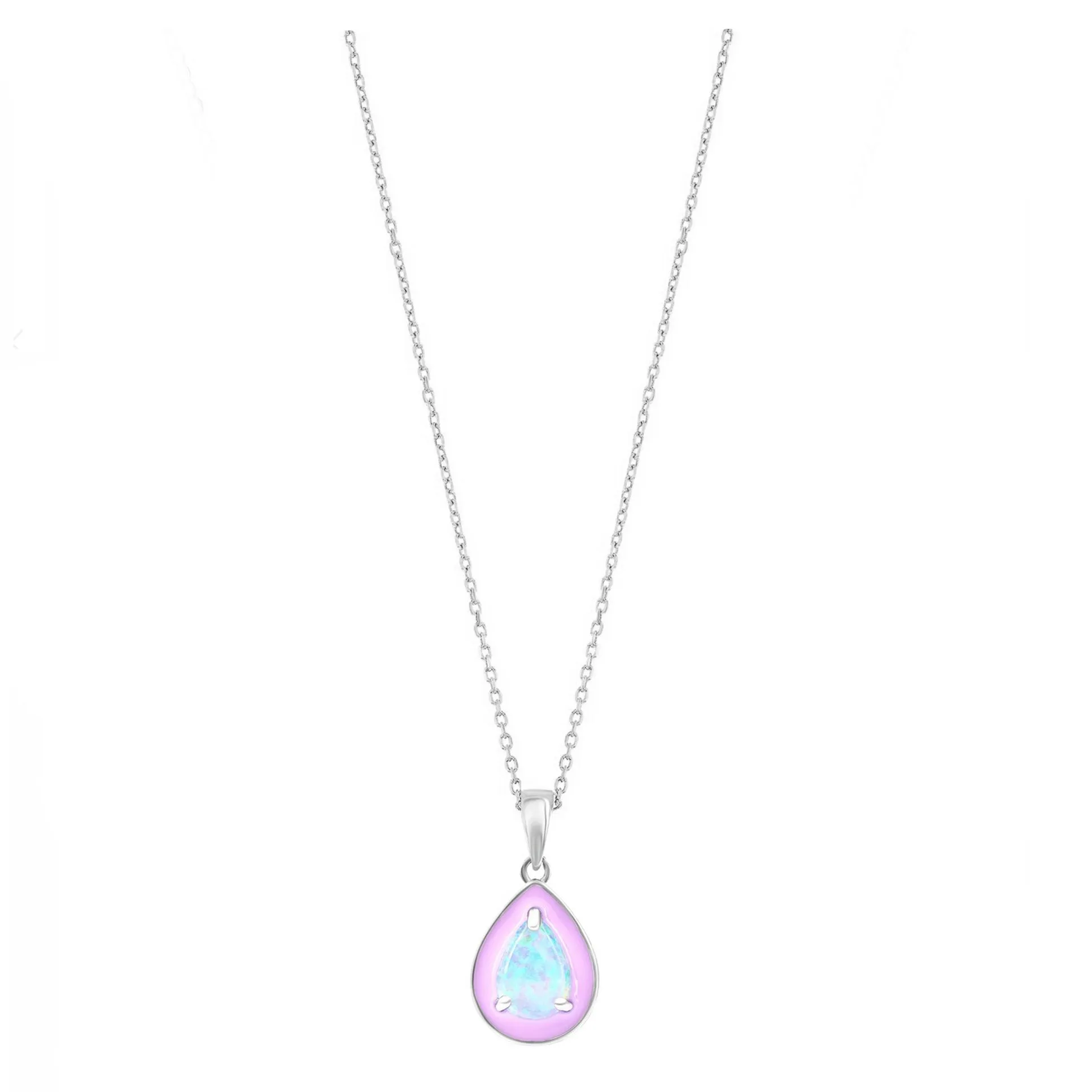Pear-shaped Opal Pink Enamel Necklace