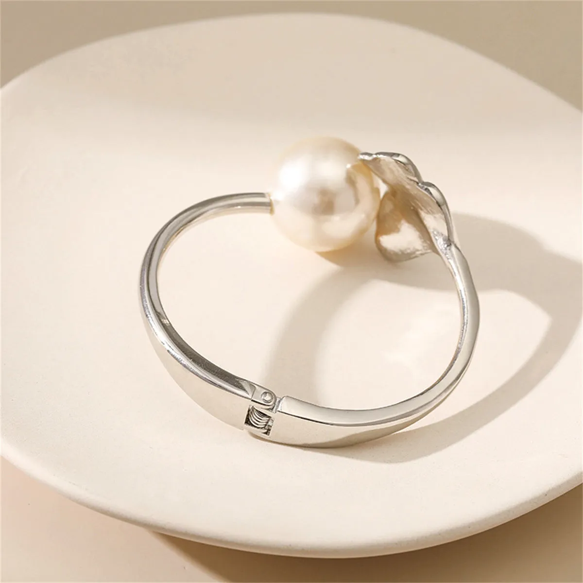 Pearl & Cubic Zirconia Silver-Plated Round Heart Bangle