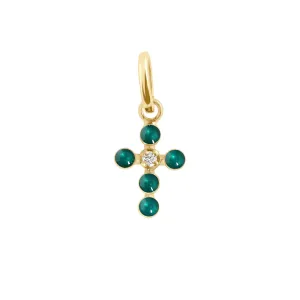 Pearled Cross Pendant- Emerald