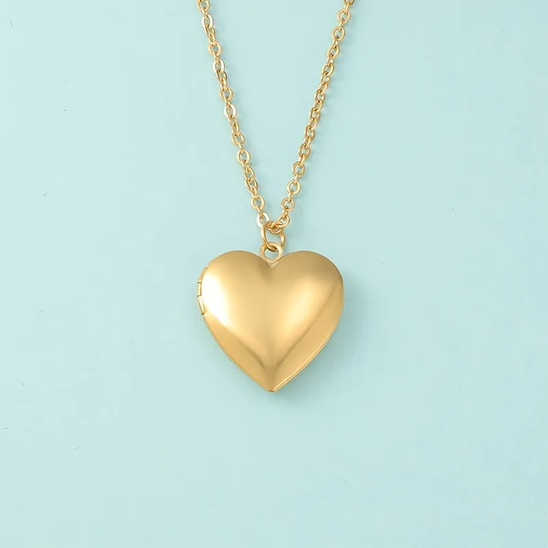 Personalized Heart Pendant Locket Necklace Stainless Steel Photo Custom