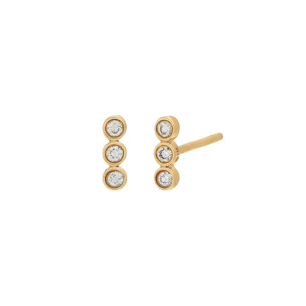 Petite Diamond Trio Bezel Bar Stud Earring 14k