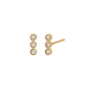 Petite Diamond Trio Bezel Bar Stud Earring 14k