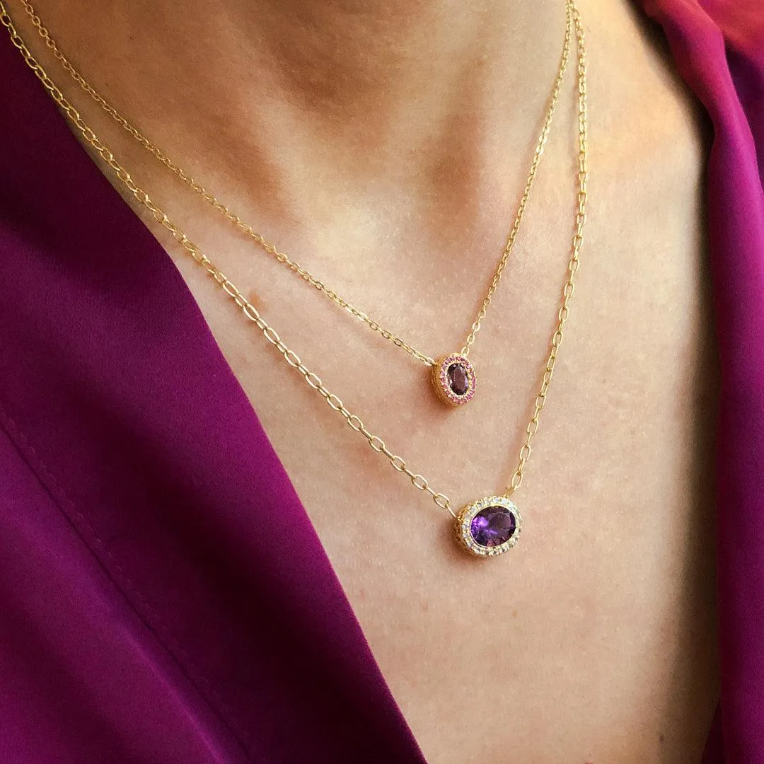 Petite Gemset Necklace in Amethyst and Pink Sapphire