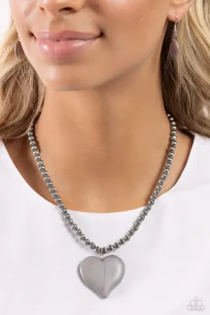 Picturesque Pairing - Silver - Gray Stone Heart Paparazzi Short Necklace